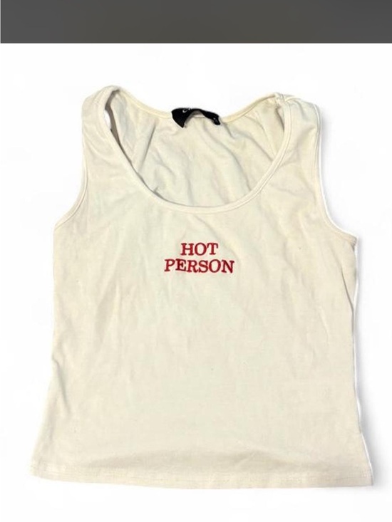 Cider Tops - Cider Cream Tank Top with Red "HOT PERSON" Embroidery